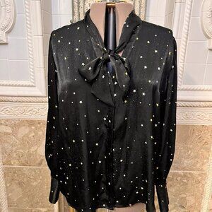 Investments. Size XL. Hidden Placket. Tie Neck. Black w Star Pattern. B57